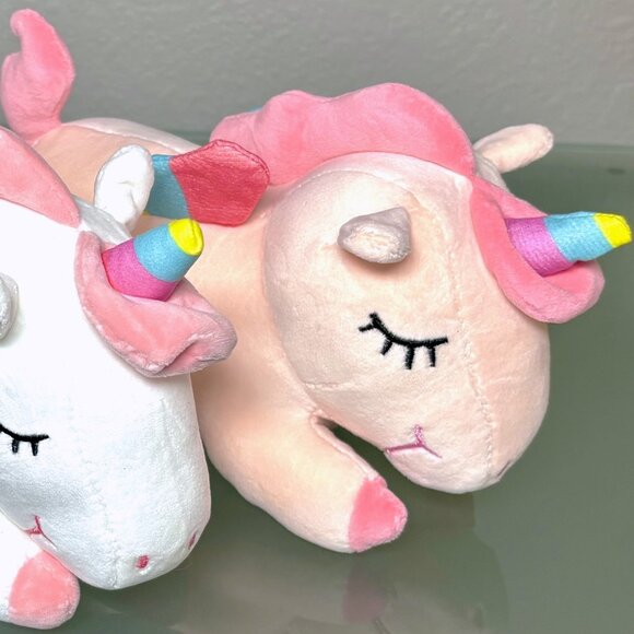 Squishy White Rainbow Horn Winged Unicorn Embroidered Face Baby Kid's Plush Toy - Picture 8 of 8